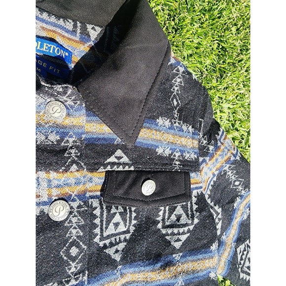 Pendleton Vintage Fit Blue Black Aztec Wool Jacket Size Medium Button Womans - Picture 2 of 13